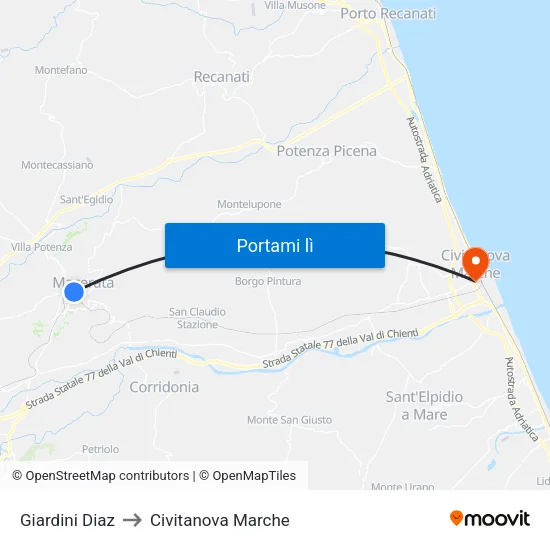 Giardini Diaz to Civitanova Marche map