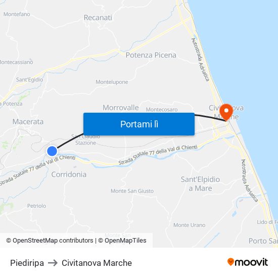 Piediripa to Civitanova Marche map