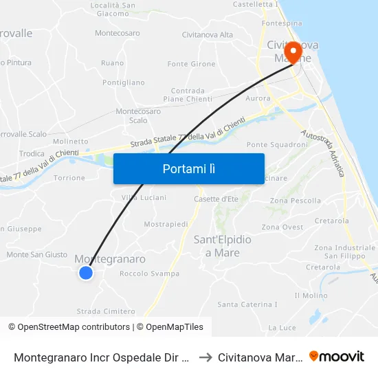 Montegranaro Incr Ospedale Dir Fermo to Civitanova Marche map