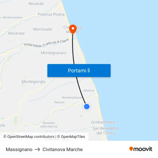 Massignano to Civitanova Marche map