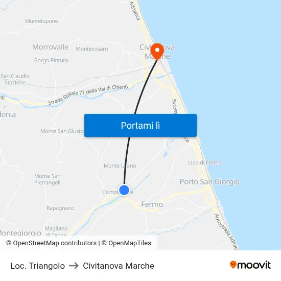Loc. Triangolo to Civitanova Marche map