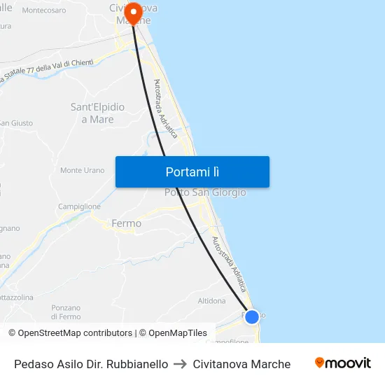 Pedaso Asilo Dir. Rubbianello to Civitanova Marche map