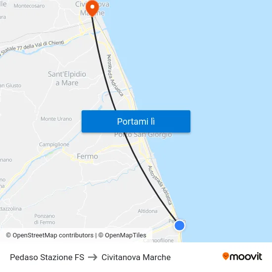 Pedaso Stazione FS to Civitanova Marche map