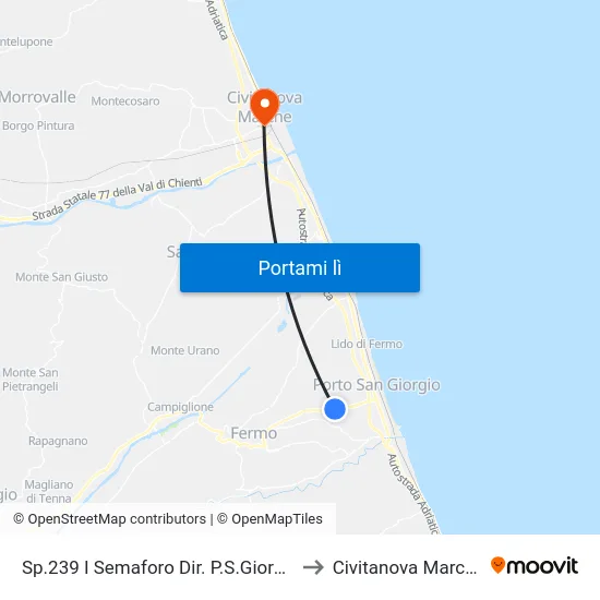 Sp.239 I Semaforo Dir. P.S.Giorgio to Civitanova Marche map