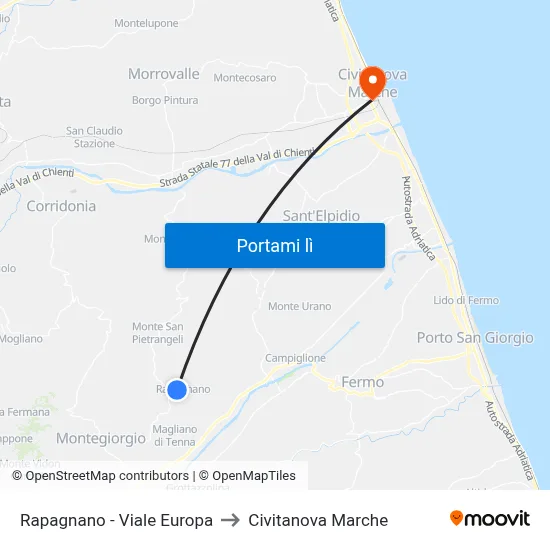 Rapagnano - Viale Europa to Civitanova Marche map