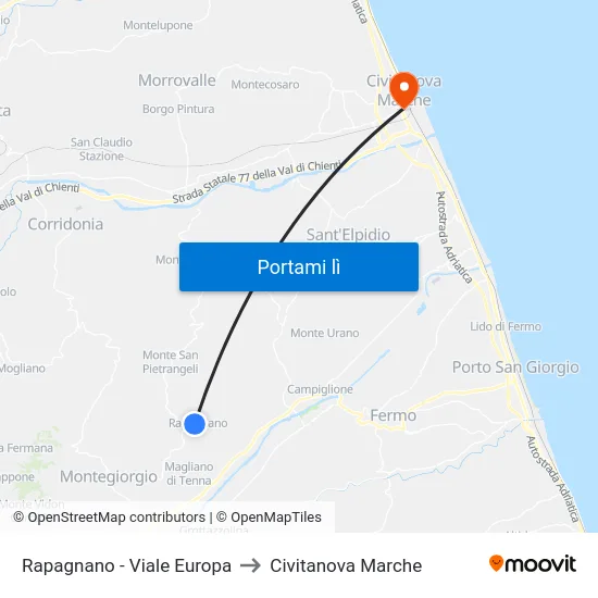 Rapagnano - Viale Europa to Civitanova Marche map