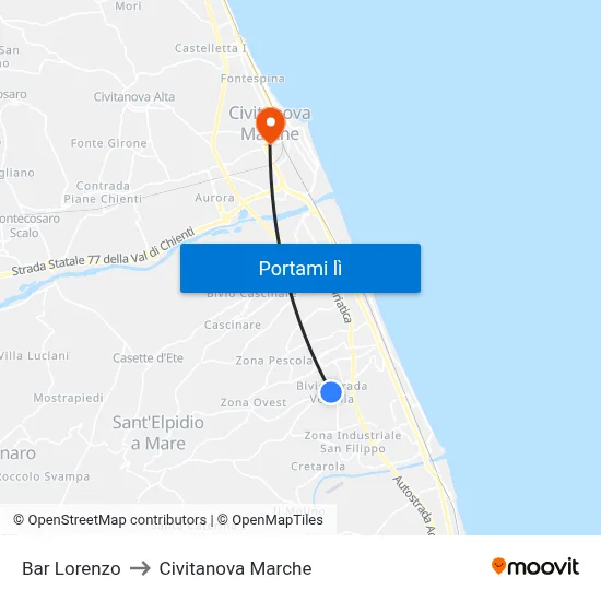 Bar Lorenzo to Civitanova Marche map