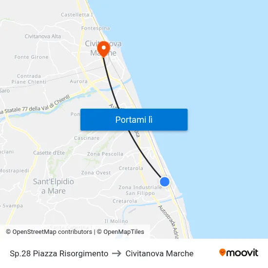 Sp.28 Piazza Risorgimento to Civitanova Marche map