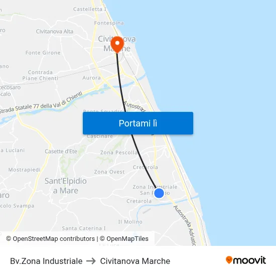 Bv.Zona Industriale to Civitanova Marche map