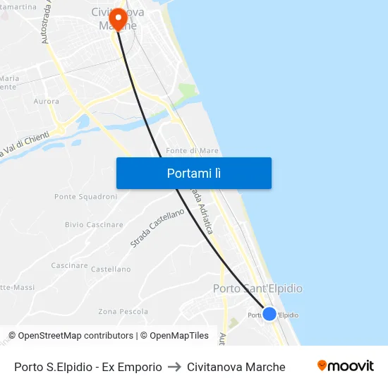 Porto S.Elpidio - Ex Emporio to Civitanova Marche map