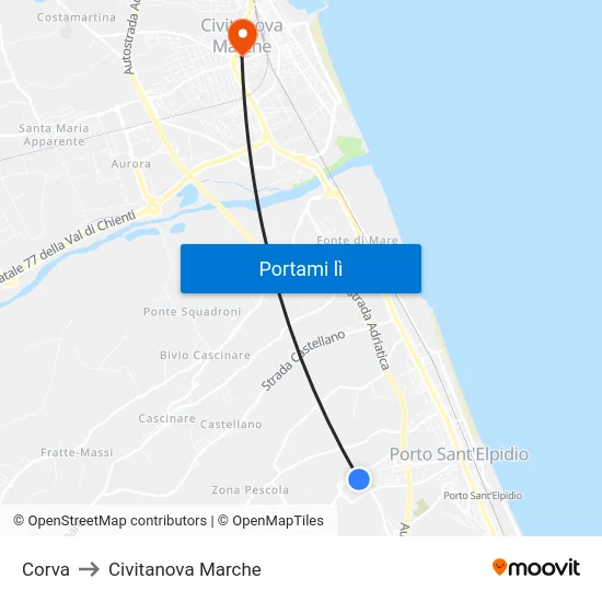 Corva to Civitanova Marche map