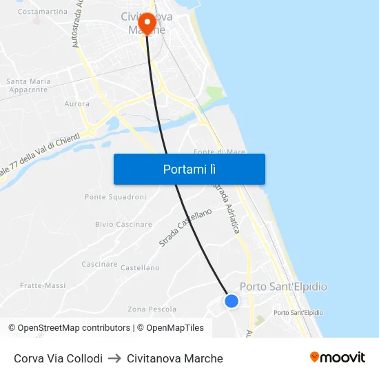 Corva Via Collodi to Civitanova Marche map
