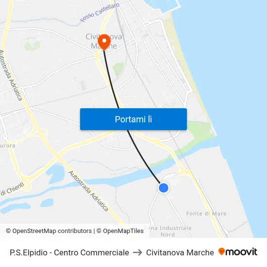 P.S.Elpidio - Centro Commerciale to Civitanova Marche map