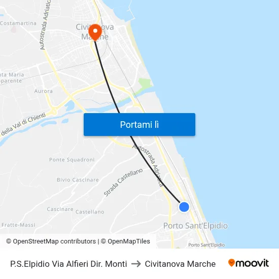 P.S.Elpidio Via Alfieri Dir. Monti to Civitanova Marche map