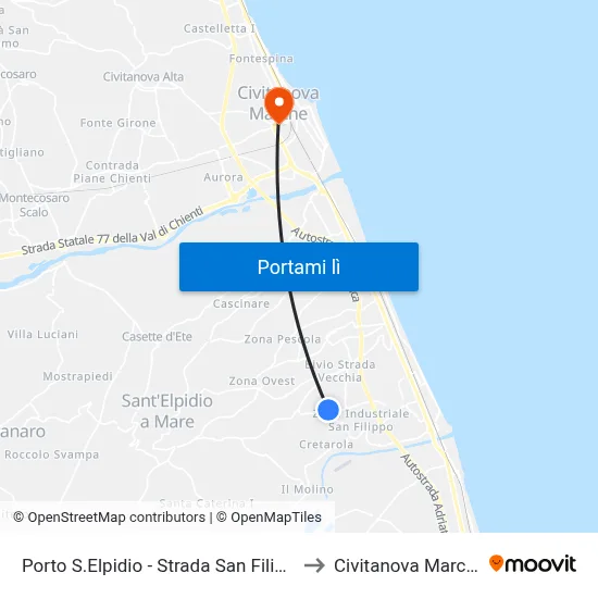 Porto S.Elpidio - Strada San Filippo to Civitanova Marche map