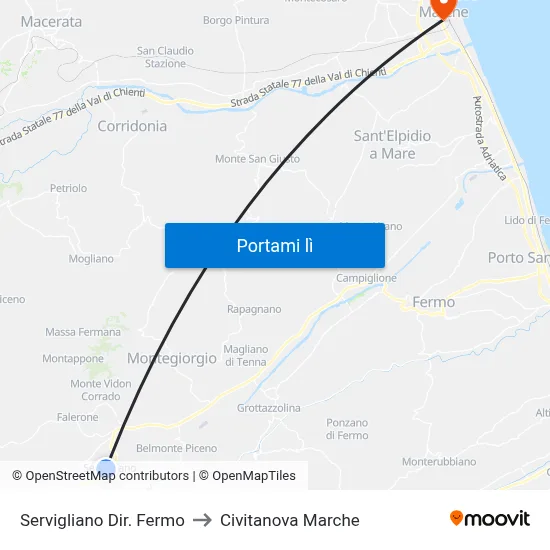 Servigliano Dir. Fermo to Civitanova Marche map