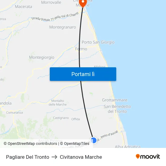 Pagliare Del Tronto to Civitanova Marche map