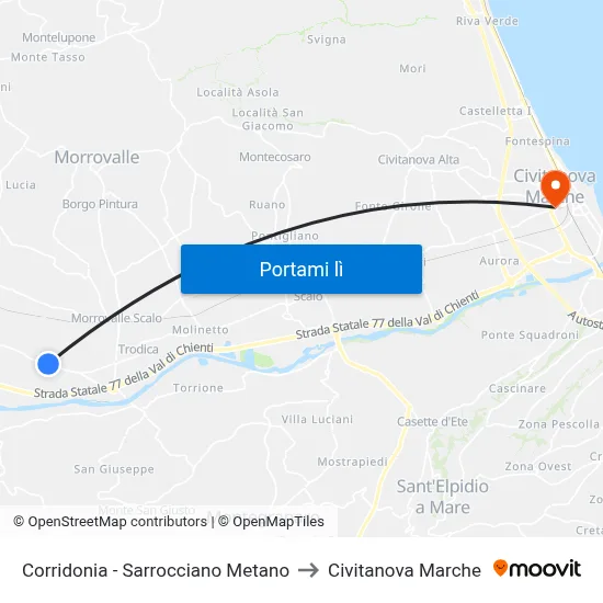 Corridonia - Sarrocciano Metano to Civitanova Marche map