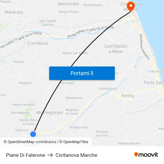 Piane Di Falerone to Civitanova Marche map