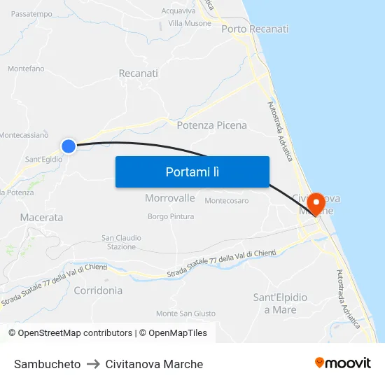 Sambucheto to Civitanova Marche map