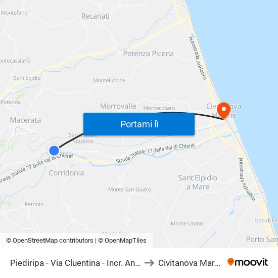 Piediripa - Via Cluentina - Incr. Anniba to Civitanova Marche map