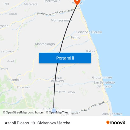 Ascoli Piceno to Civitanova Marche map