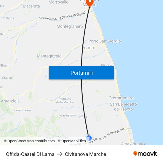 Offida-Castel Di Lama to Civitanova Marche map
