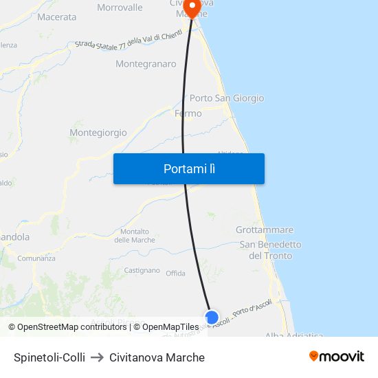 Spinetoli-Colli to Civitanova Marche map