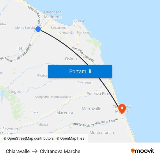 Chiaravalle to Civitanova Marche map