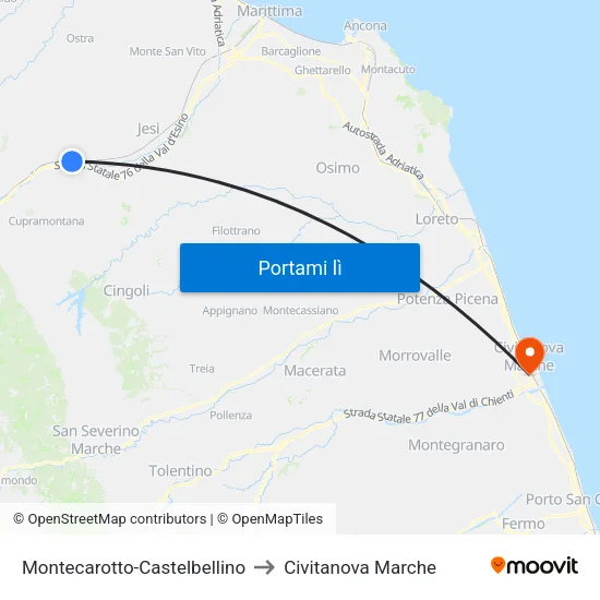 Montecarotto-Castelbellino to Civitanova Marche map