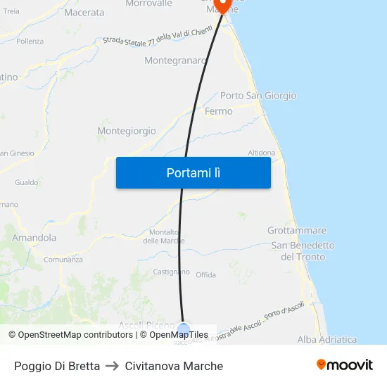 Poggio Di Bretta to Civitanova Marche map