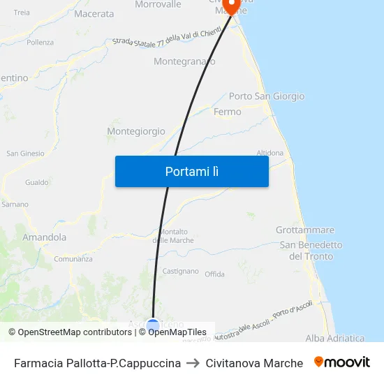 Farmacia Pallotta-P.Cappuccina to Civitanova Marche map