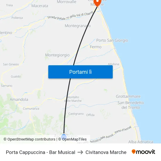 Porta Cappuccina - Bar Musical to Civitanova Marche map