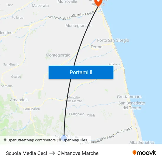 Scuola Media Ceci to Civitanova Marche map