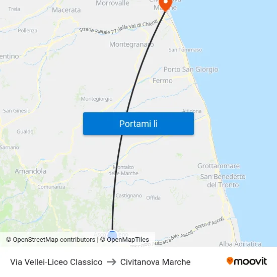 Via  Vellei-Liceo Classico to Civitanova Marche map