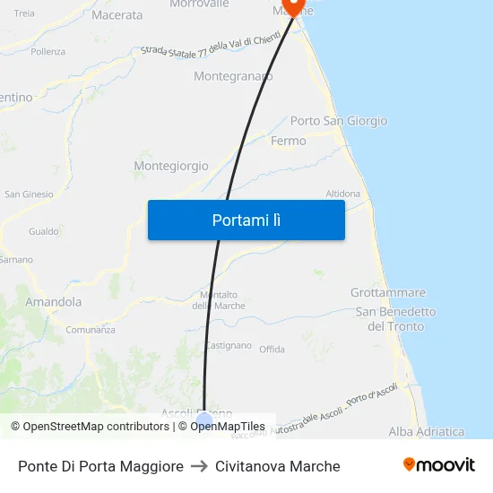 Ponte Di Porta Maggiore to Civitanova Marche map