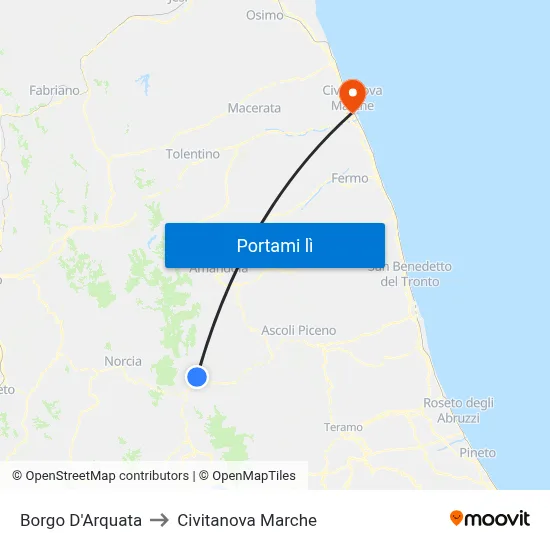 Borgo D'Arquata to Civitanova Marche map
