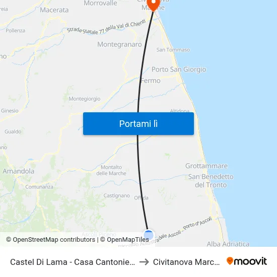 Castel Di Lama - Casa Cantoniera to Civitanova Marche map