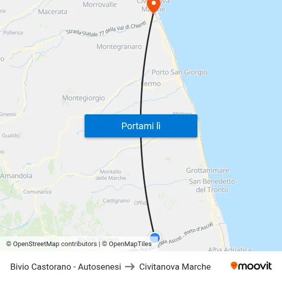 Bivio Castorano - Autosenesi to Civitanova Marche map
