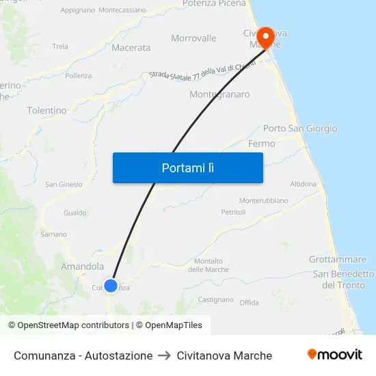 Comunanza - Autostazione to Civitanova Marche map