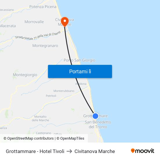 Grottammare - Hotel Tivoli to Civitanova Marche map