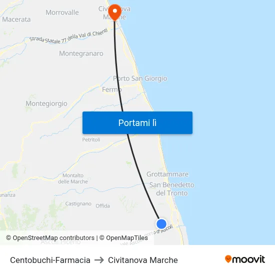 Centobuchi-Farmacia to Civitanova Marche map