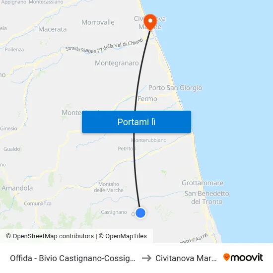Offida - Bivio Castignano-Cossignano to Civitanova Marche map