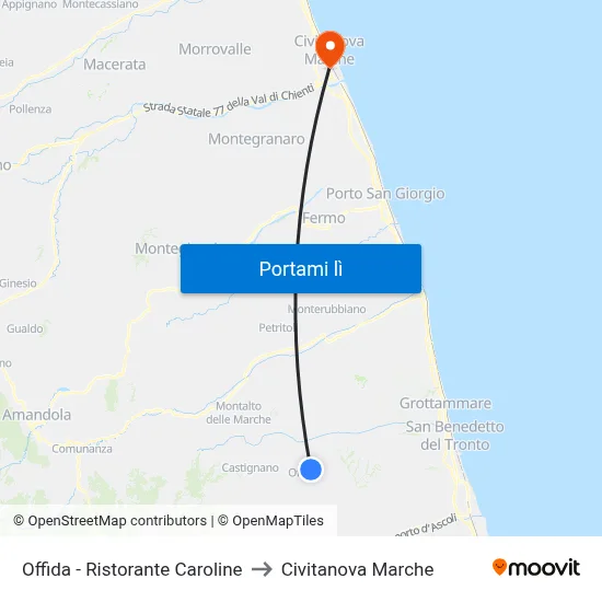 Offida - Ristorante Caroline to Civitanova Marche map