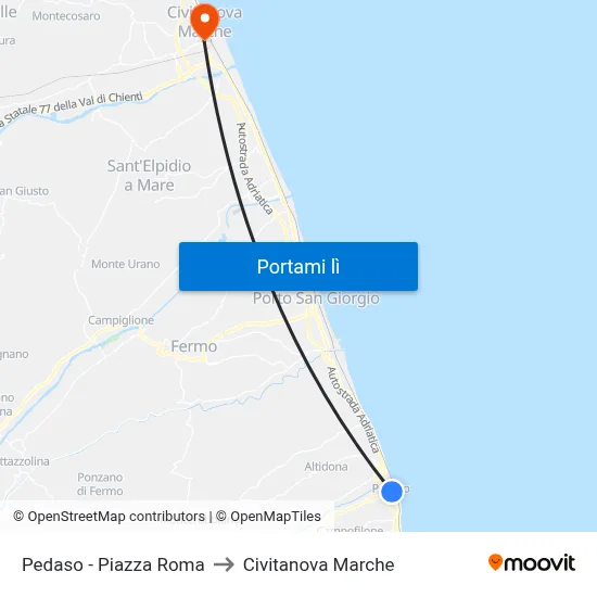 Pedaso - Piazza Roma to Civitanova Marche map