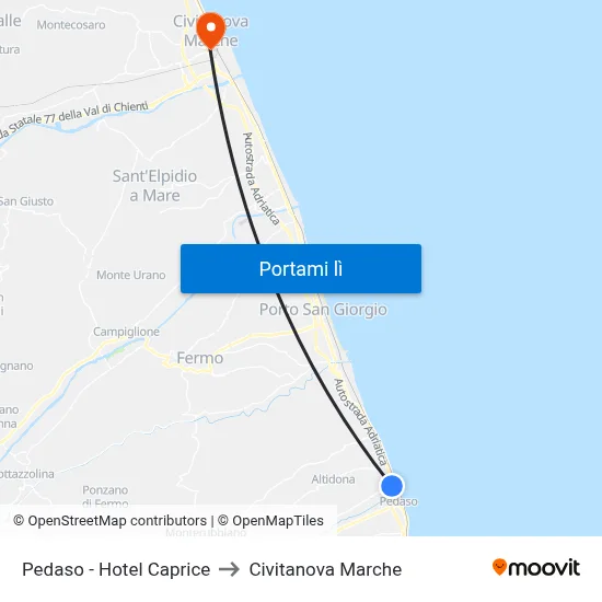 Pedaso - Hotel Caprice to Civitanova Marche map
