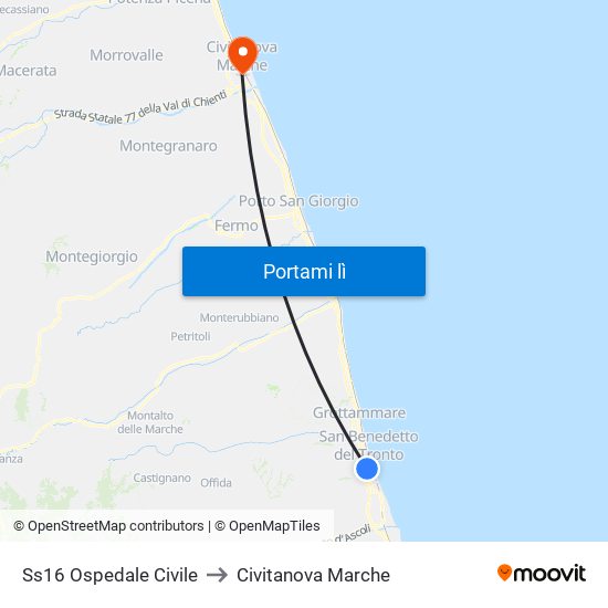 Ss16 Ospedale Civile to Civitanova Marche map