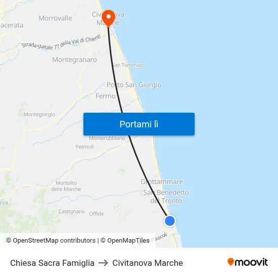 Chiesa Sacra Famiglia to Civitanova Marche map