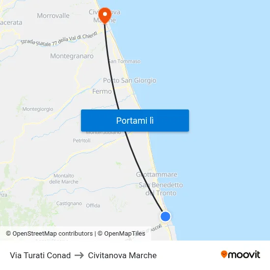 Via Turati Conad to Civitanova Marche map