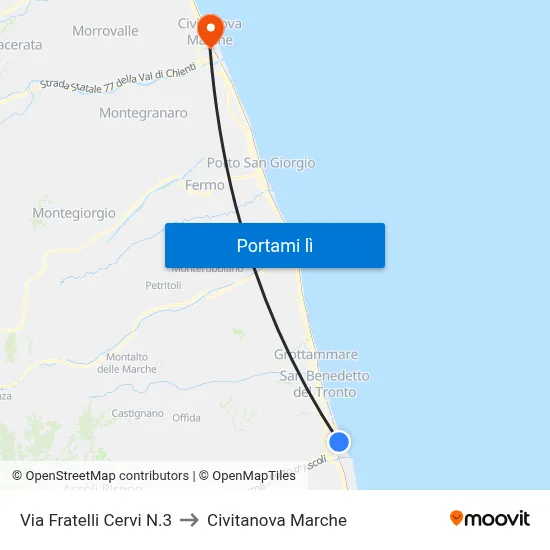 Via Fratelli Cervi N.3 to Civitanova Marche map